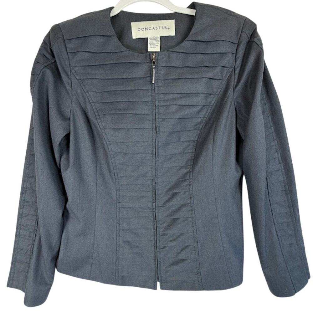 Doncaster Womens Gray Zip Jacket Blazer Pleated Career Office Size 6